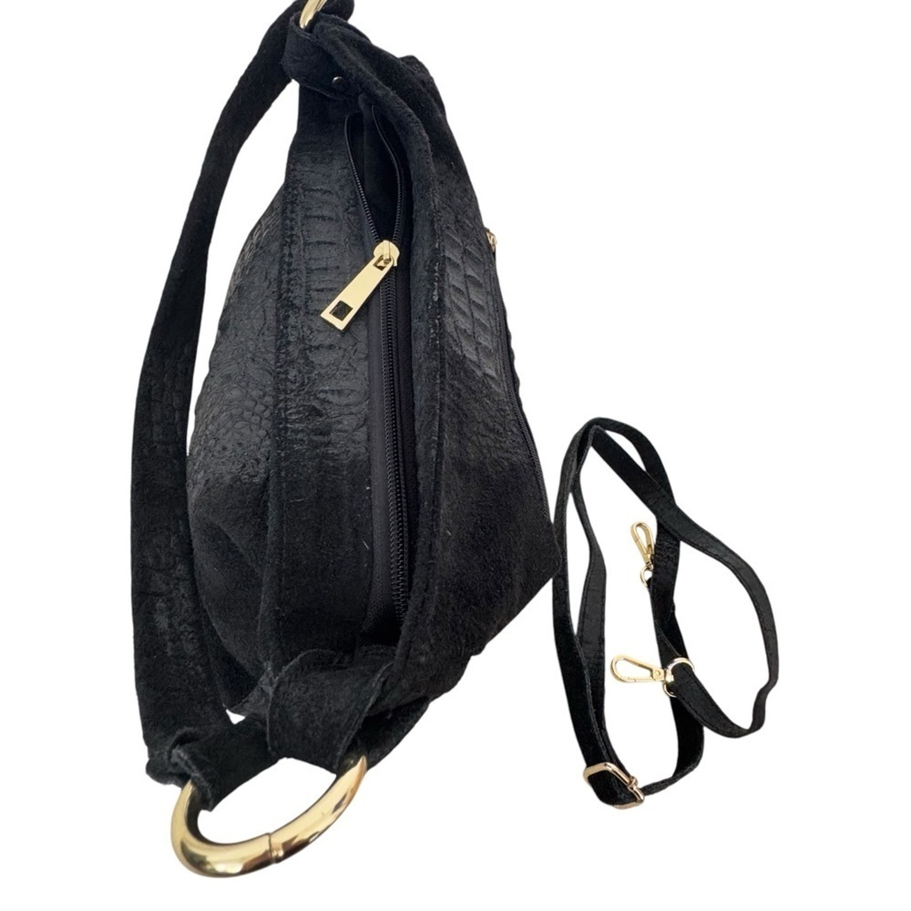 Anna Morellini Dania Shopper Black Cow Leather Crossbody Shoulder Bag Made Italy - Picture 6 of 11